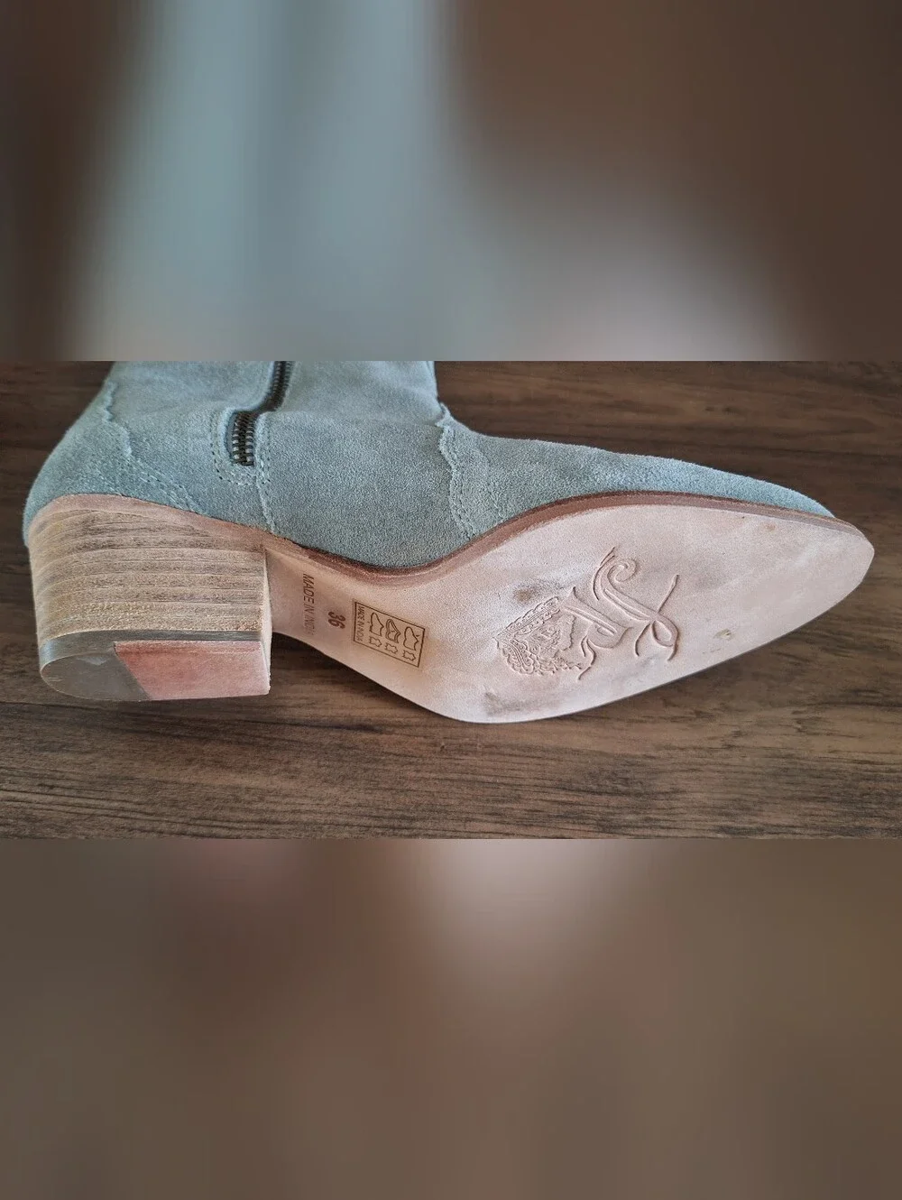 Free People New Frontier Western boots in a dusty blue suede Sz 36 (US 6)